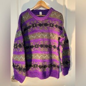 Vintage Ecuadorian 100% Wool Knit Purple Navy Chunky Oversized Sweater